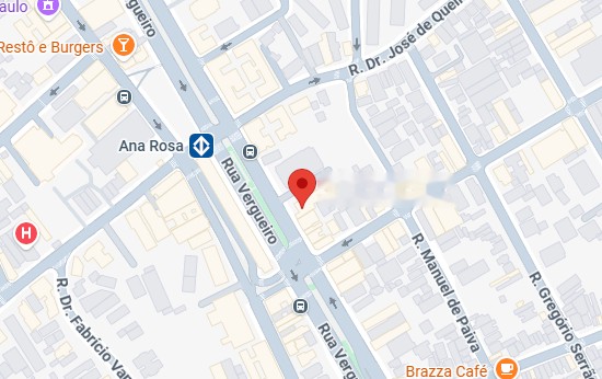 Mapa da região da Rua Vergueiro, ao lado do metrô Ana Rosa